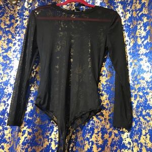 Blk mesh top bodysuit long sleeve